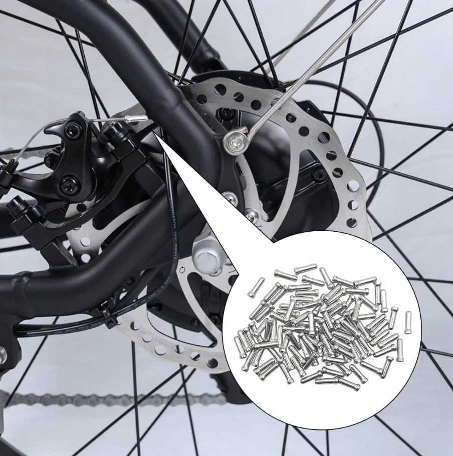 100 Bike Cable End Cap Silver Brake Shifter Wire Crimp Mountain Bicycle Aluminum