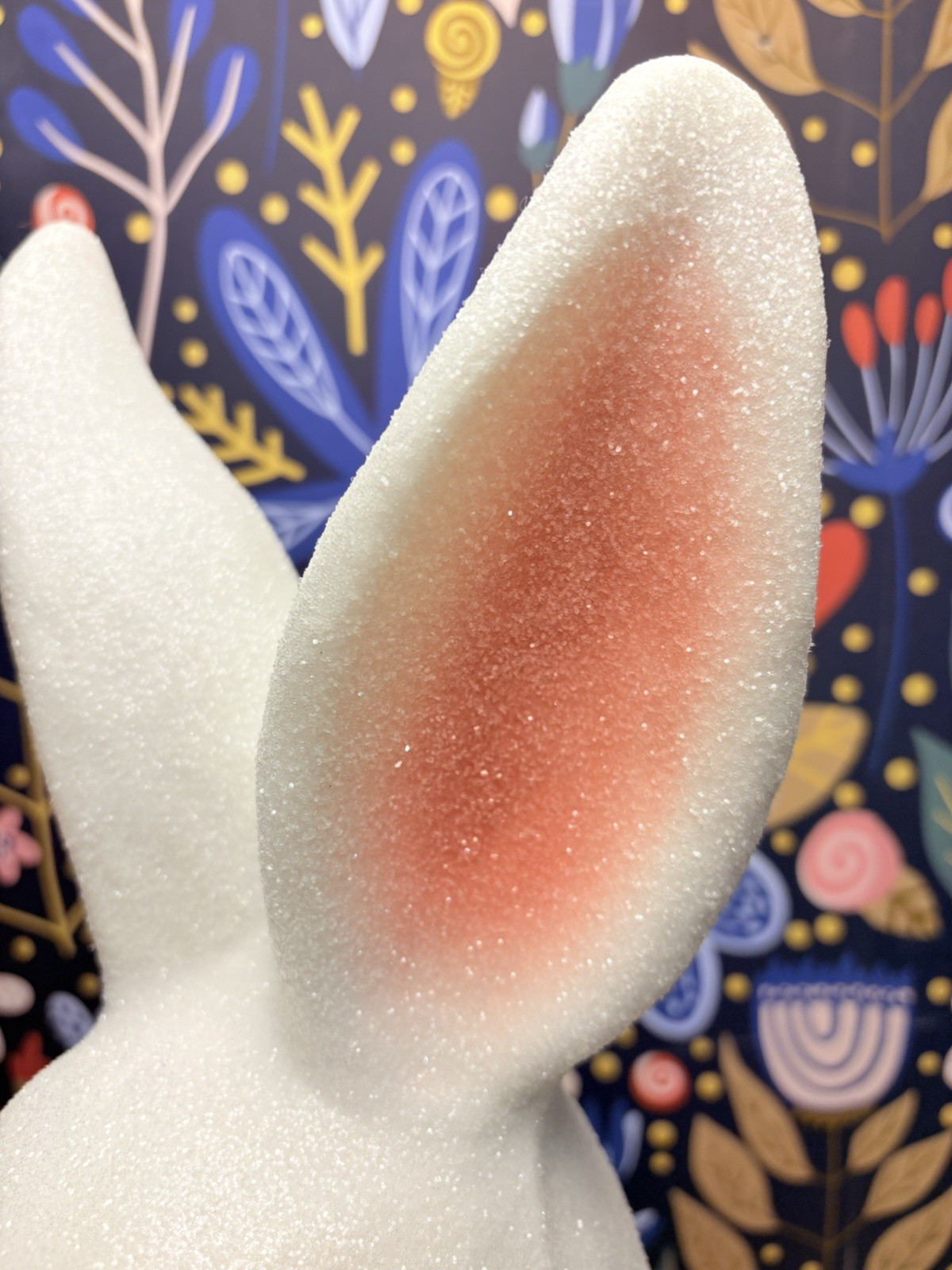 Large 25” Blow Mold Bunny Rabbit W/ Velvet Lavender Ribbon And Glitter Coating