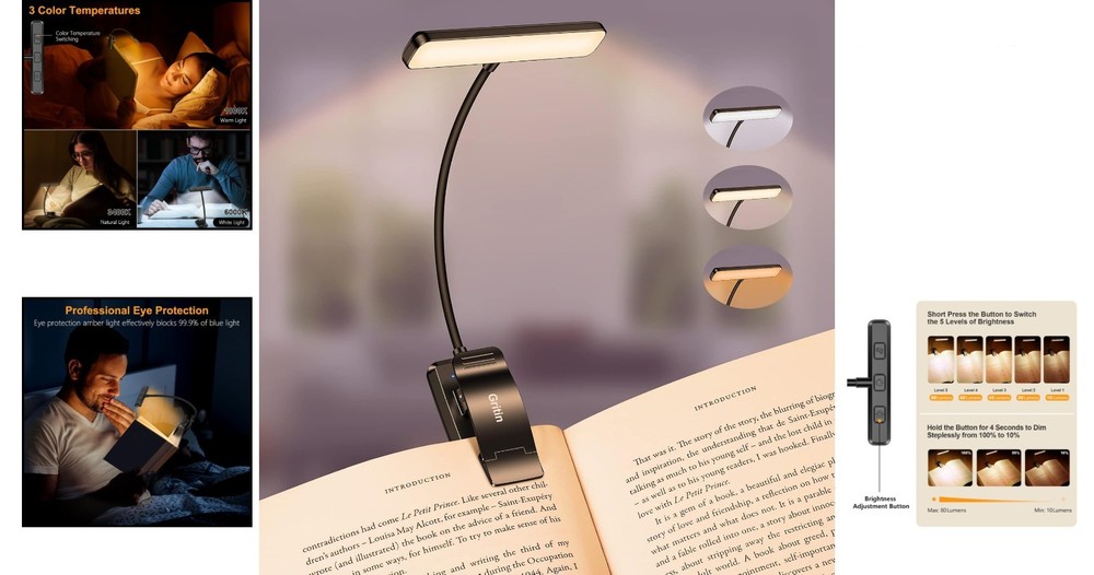 19 LED Rechargeable Book Light with Memory Function - Eye-Caring & Portable
