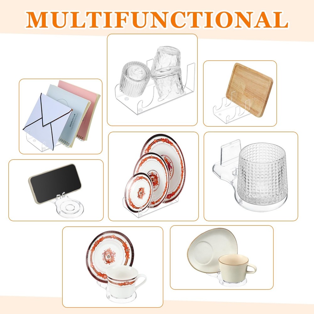 12 Pcs Acrylic China Display Stand Set Include 6 Clear Rectangular Acrylic Di...