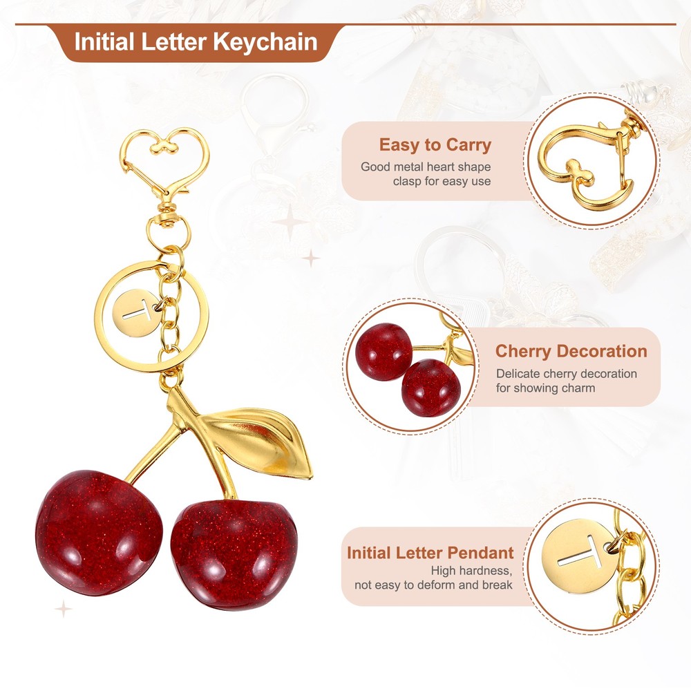 Alphabet t Cherry Initial Letter Keychain Charm(Red)
