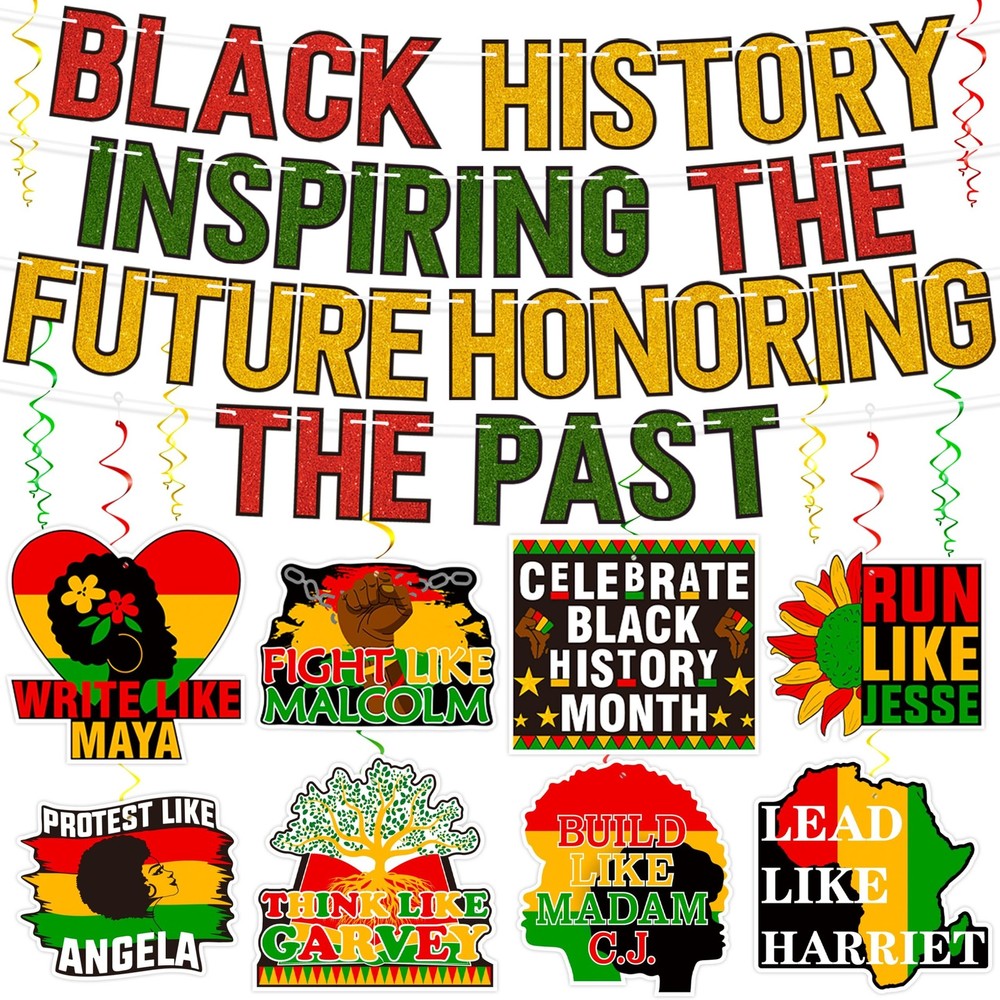 27PCS Black History Month Decorations Banner Hanging Swirls Kit African Ameri...