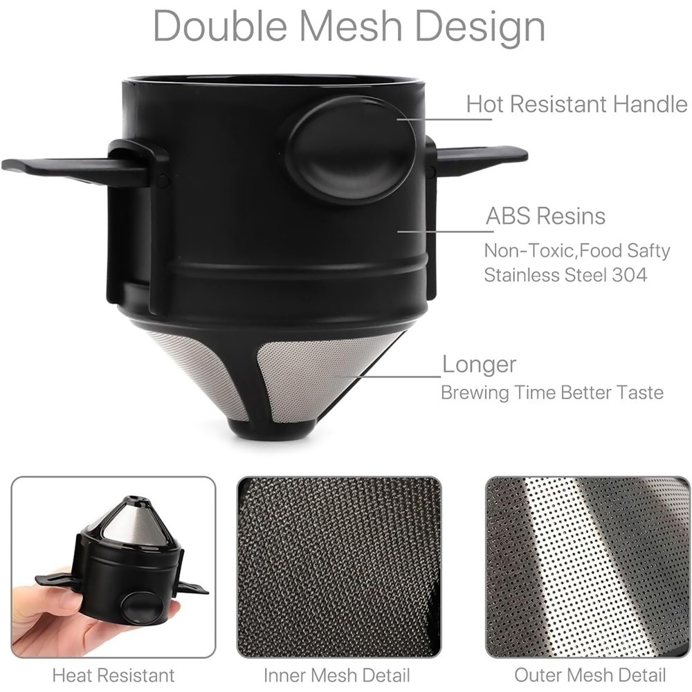 Durable Portable Foldable Coffee Filter Reusable Coffee Funnel Paperless Kit
