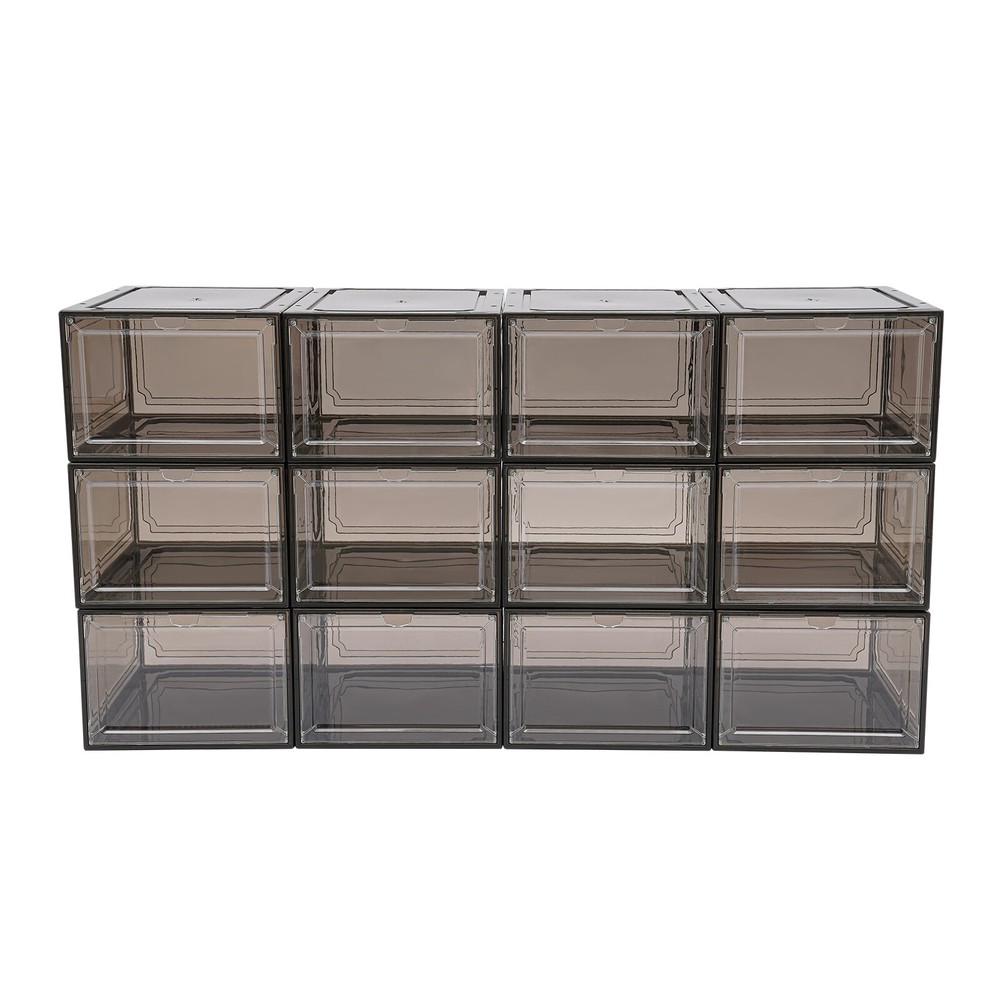 12pc Stackable Shoe Box Transparent-Front Door Open Acrylic Shoe Display Cabinet