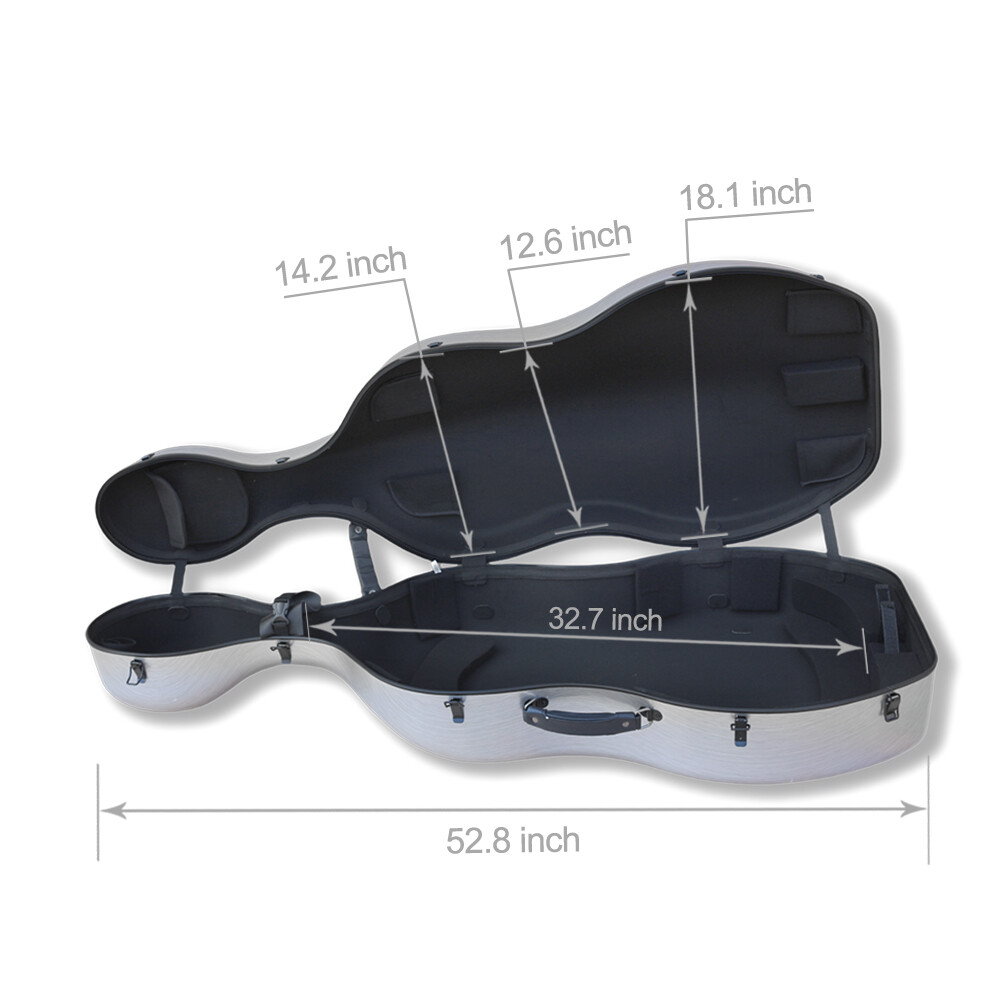 Cello Case 4/4 with Wheels and Embedded handle Lightweight Hard Shell