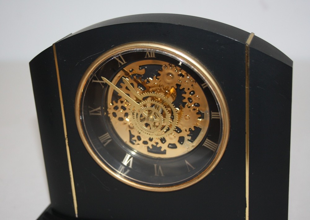 Black and Gold See Through Movement Table Clock Gears