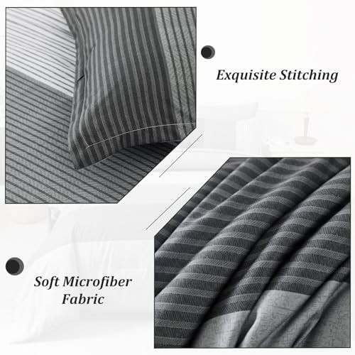 Comforter Set Reversible Striped Down Alternative Comforter for King Grey