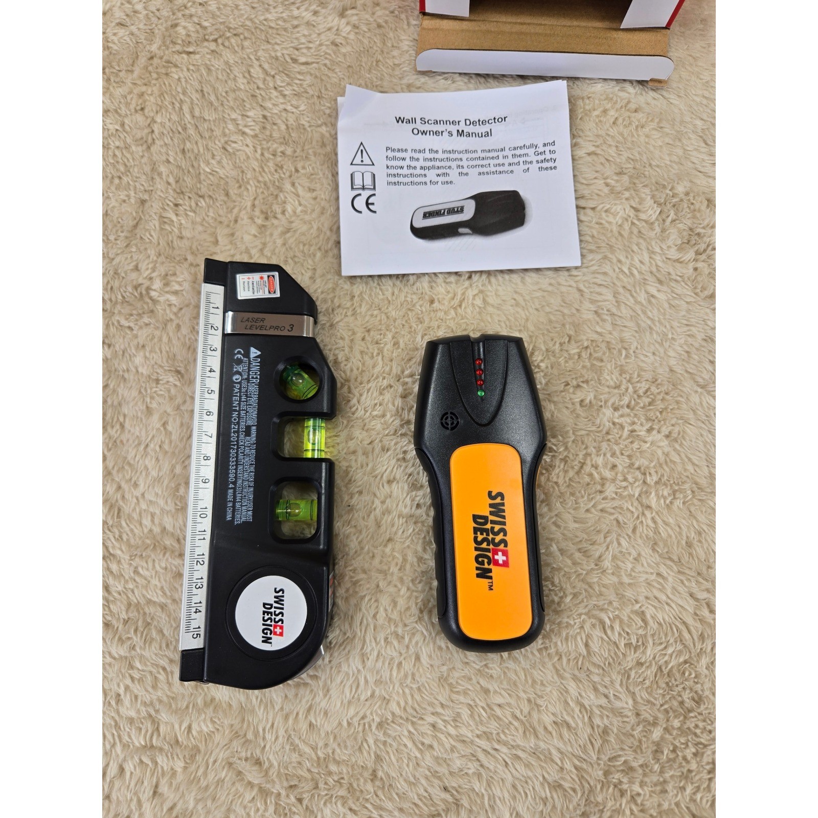 Swiss Design Wall Scanner Laser Level Stud Finder 3in1 Tool New in Box
