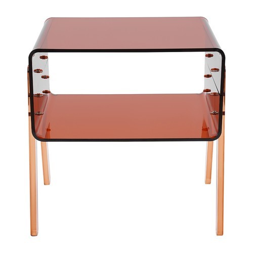 Acrylic Side Table Brown Double Shelf Open Storage End Table For Living Room
