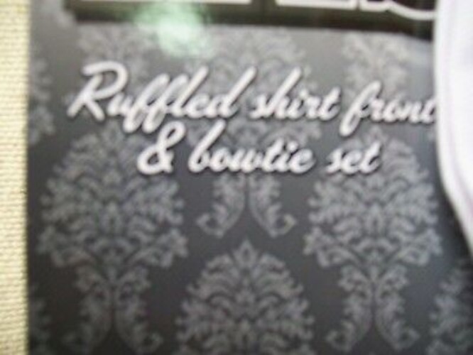 Instant Tux Black Ruffled Fake Shirt Front White Bow Tie 80s Prom Wedding Dickie