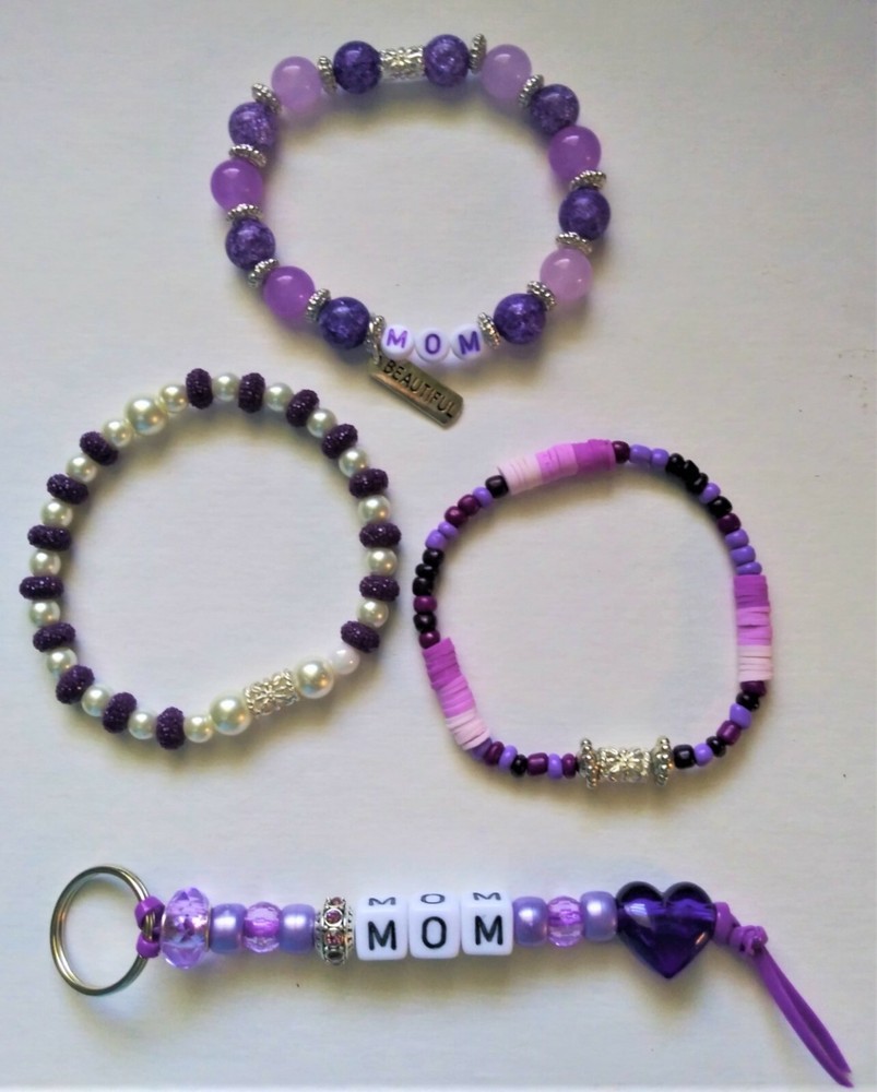 Beautiful Mom Stretchy Bracelet Stack and Key Ring - Purple