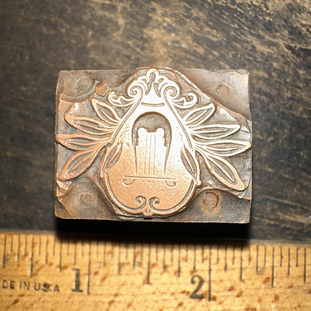 Printing Blocks “ Flowers & Harp? ” Copper Face, Nice Image.