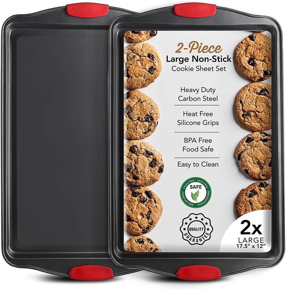 Baking Sheet Set, 2-Piece Large Cookie Set 2 Sheets, Black
