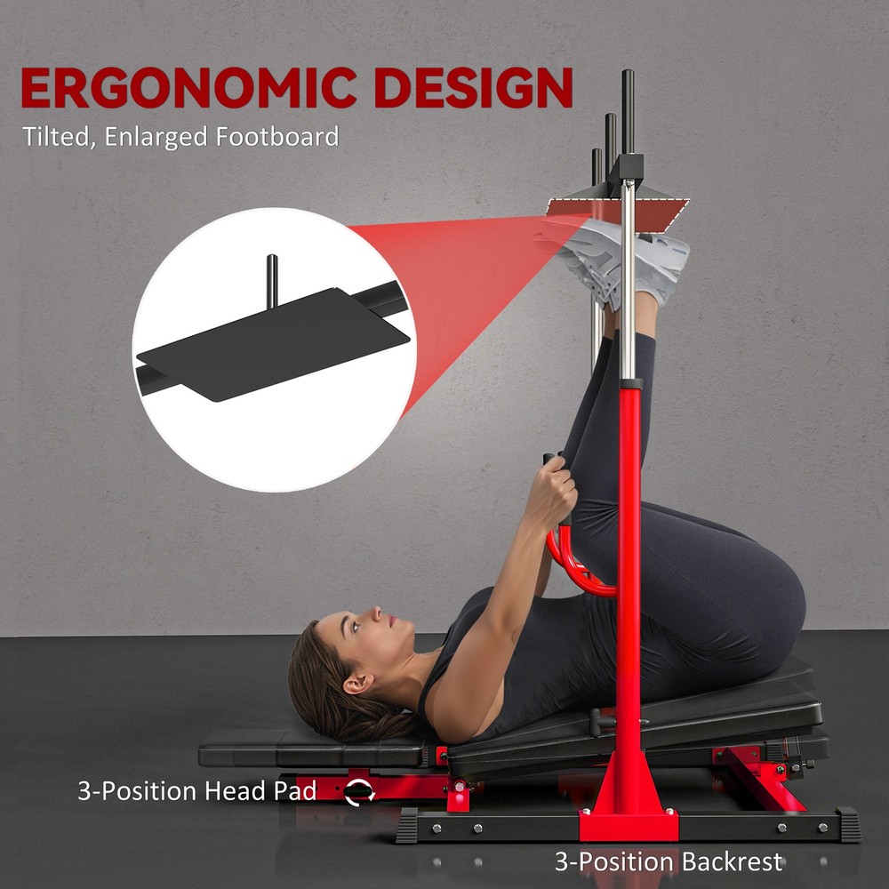 Vertical Leg Press Machine Adjustable Backrest 1" Plate Compatible, Red