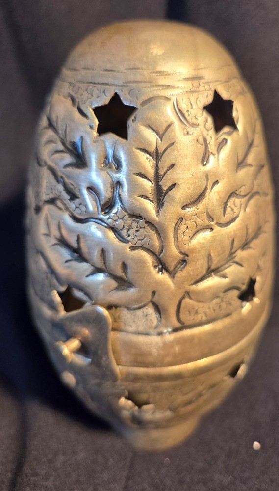 Vintage Silver Tone Ornate Celestial Egg Shape Incent Burner, Unique