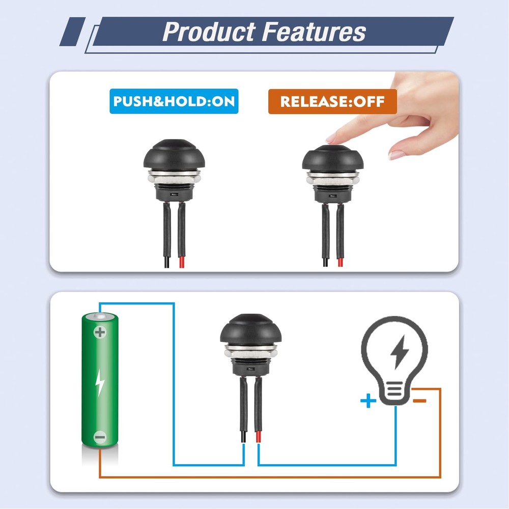 VEXUNGA 12MM Momentary Push Button Switch ON Off Round Mini Waterproof Push...