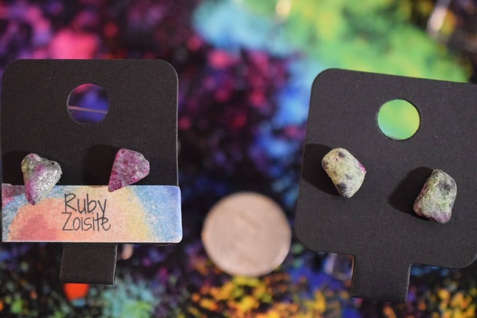 Natural Handmade Ruby Zoisite Earrings (x2) UV reactive