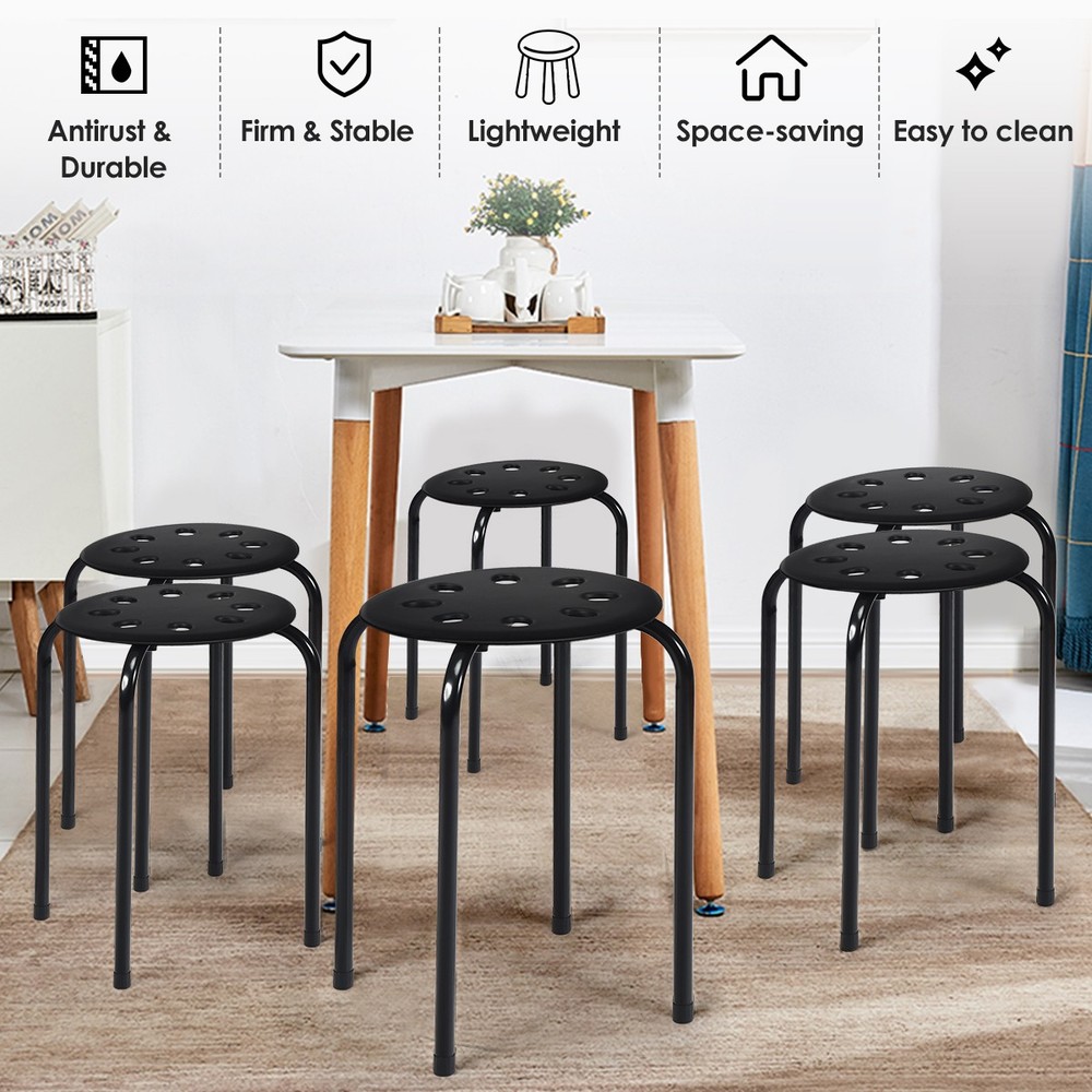 Set of 6 Portable Plastic Stack Stools 17.5" Height Backless Classroom Seating