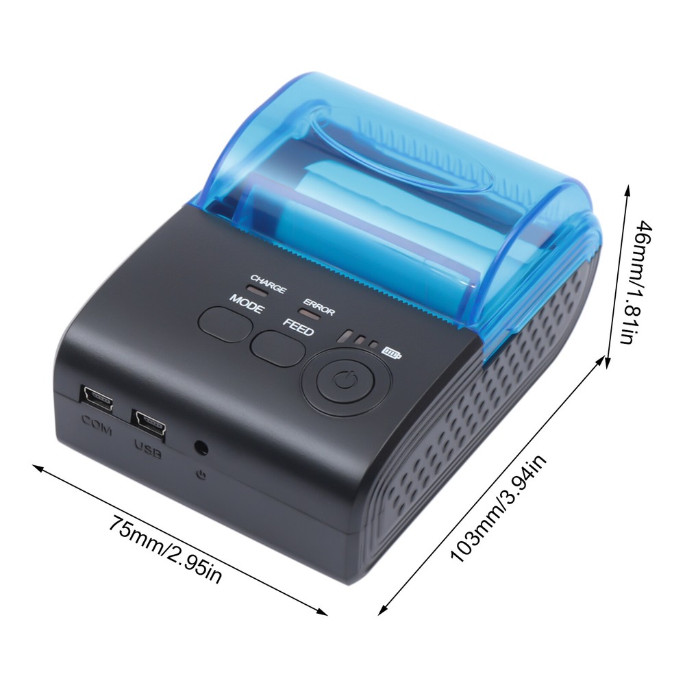 Portable Bluetooth Thermal Label Printer 90mm/S Wireless POS Receipt Handheld