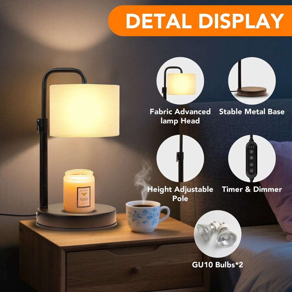 Candle Warmer Lamp with Timer, Dimmable,Adjustable Height Wax Warmer Lamp with 2