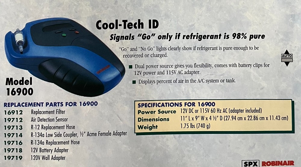 ROBINAIR 16900 REFRIGERANT IDENTIFIER