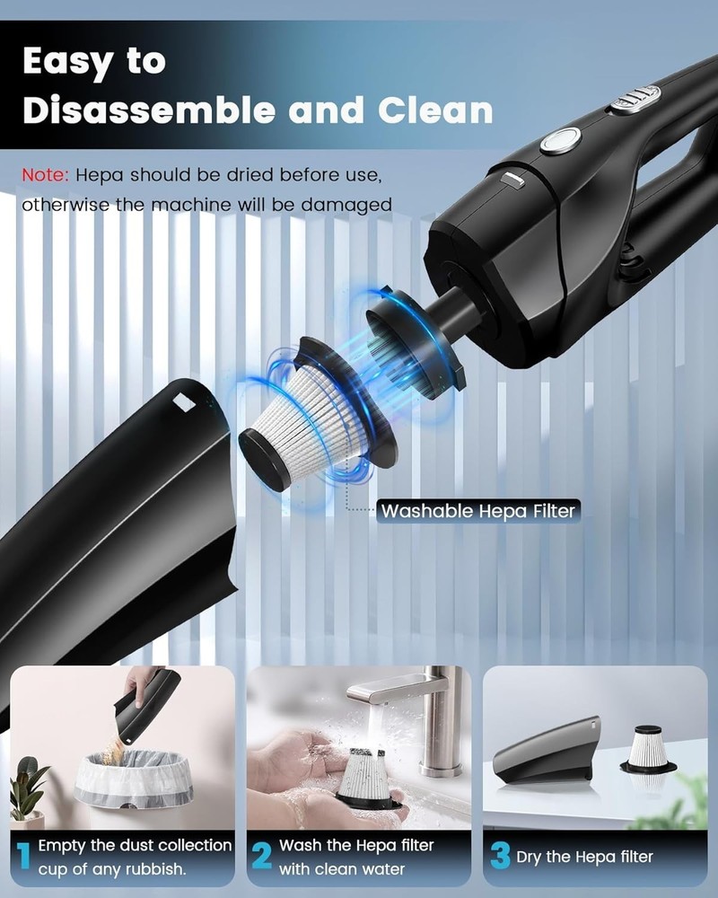 Lightweight Rechargeable Handheld Vacuum - Includes Crevice Tool & Dusting Brush
