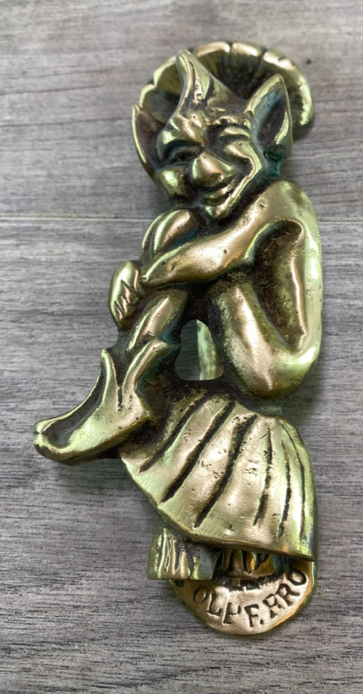 antique Solid Brass Pixie Impish Elf Leprechaun  Mushroom Door Knocker polperro