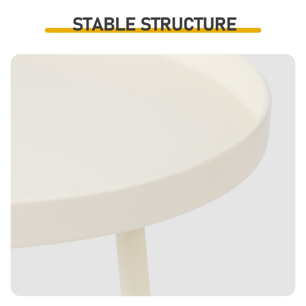 Patio Small Side Table, Round 2 Tier End Table, Metal Round Coffee Table, White