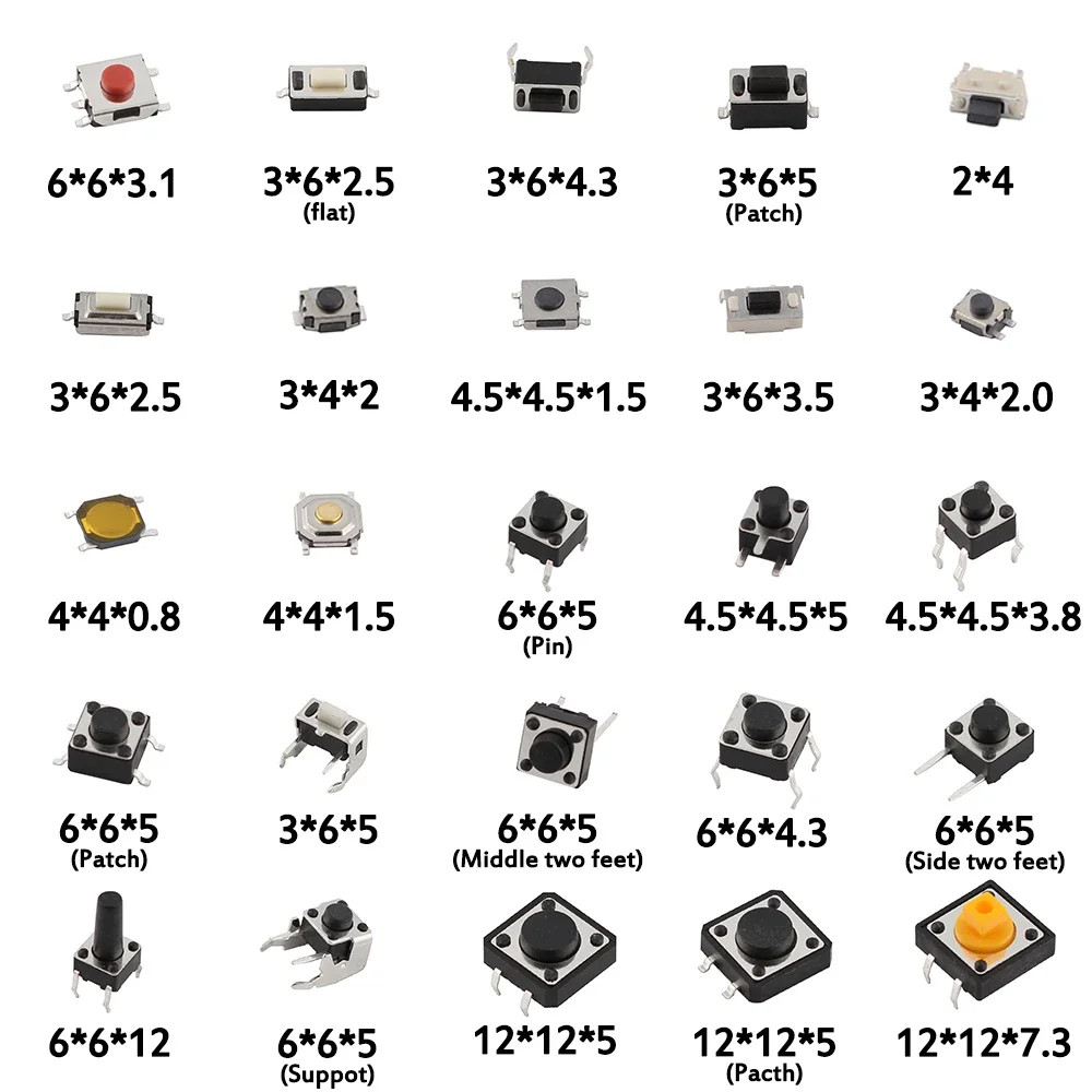 125/140PC Micro Momentary Tactile Switch SMD & DIP Touch Push Button Tact Switch