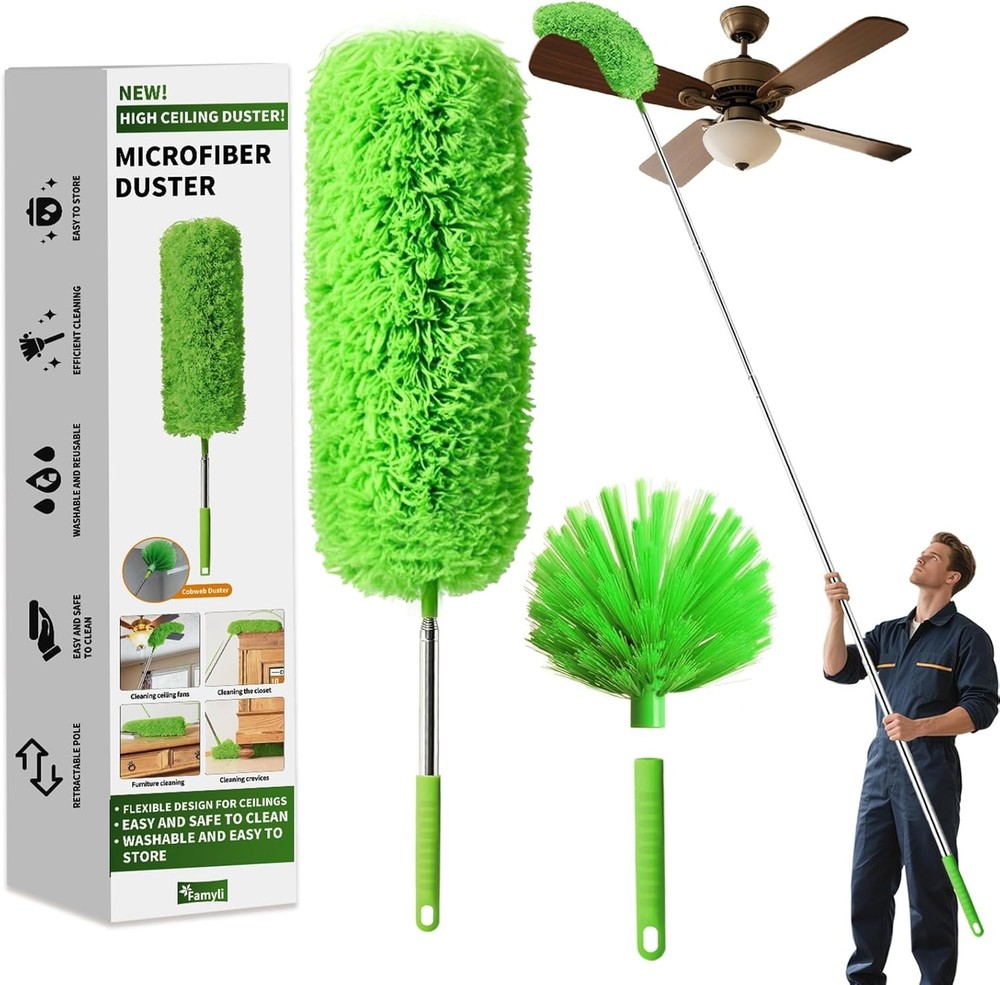 Cobweb Duster with Extens Pole, Washable Cleaning Duster Set Duster