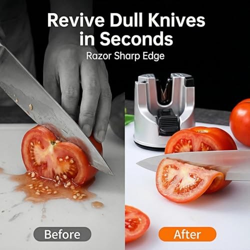 Knife Sharpener for Kitchen Knives, 3-Stage Suction Cup Sharpening Tool for