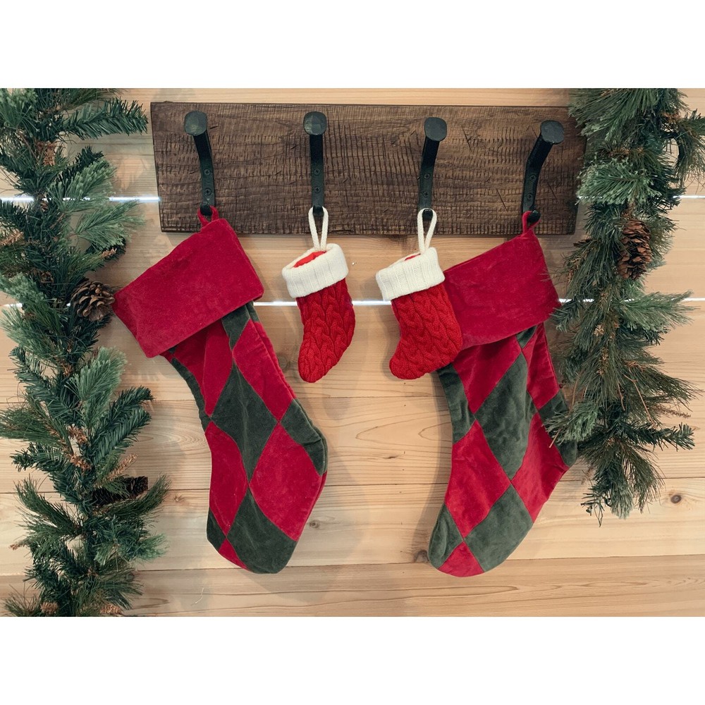 Rustic Farmhouse Christmas Stocking Wall Holder - 4 Hook - Dark Walnut