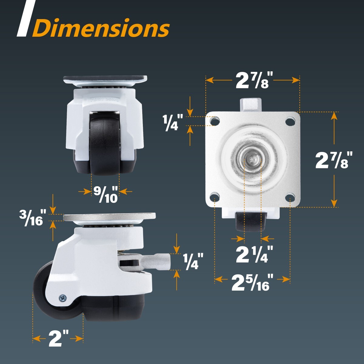 POWERTEC 17300 2-Inch Leveling Casters Set of 4 - Retractable and Swivel Castors