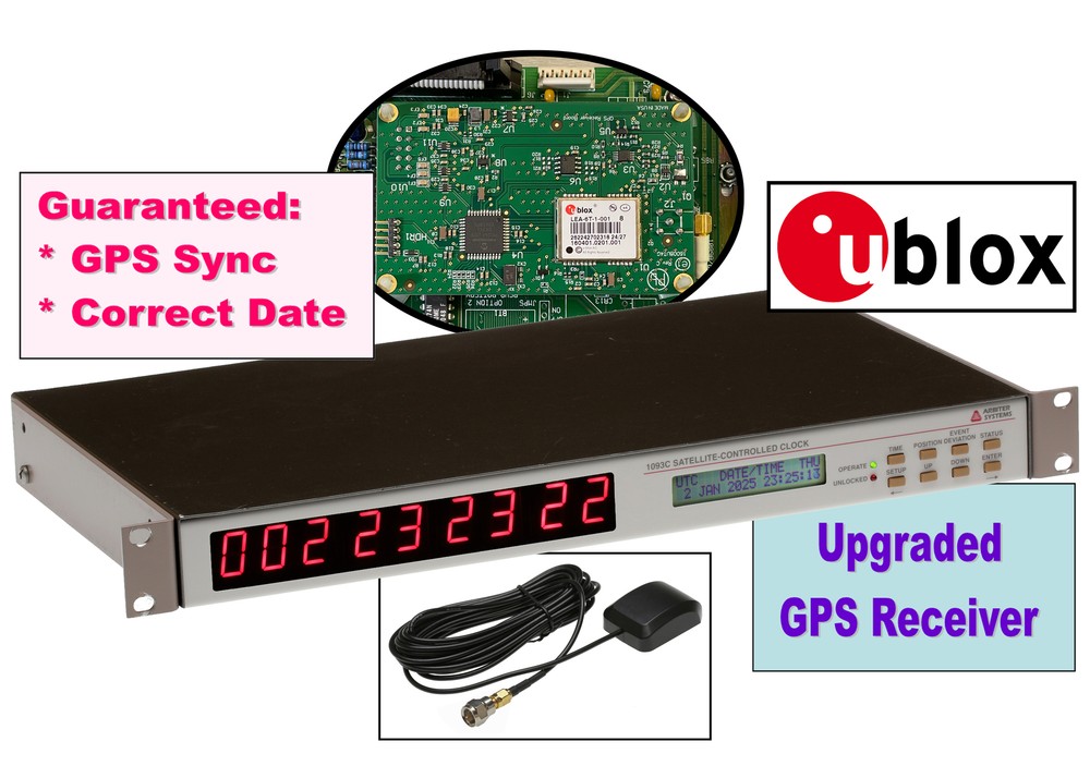 Arbiter Systems 1093C Opt 28 UPGRADED GPS Atomic Time Clock Receiver LED Display