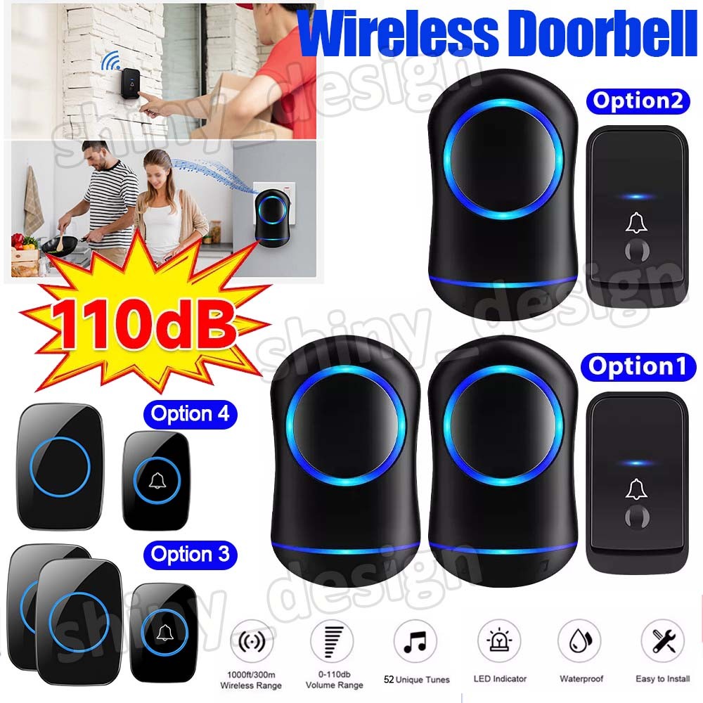 Wireless Doorbell Chime Waterproof Plugin Receiver Adjustable Volume 1000FT Kit