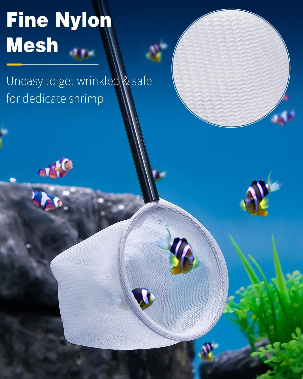 2 Inch Aquarium Fish Net Fine Mesh Shrimp Fry Tank with Extendable Steel Handle