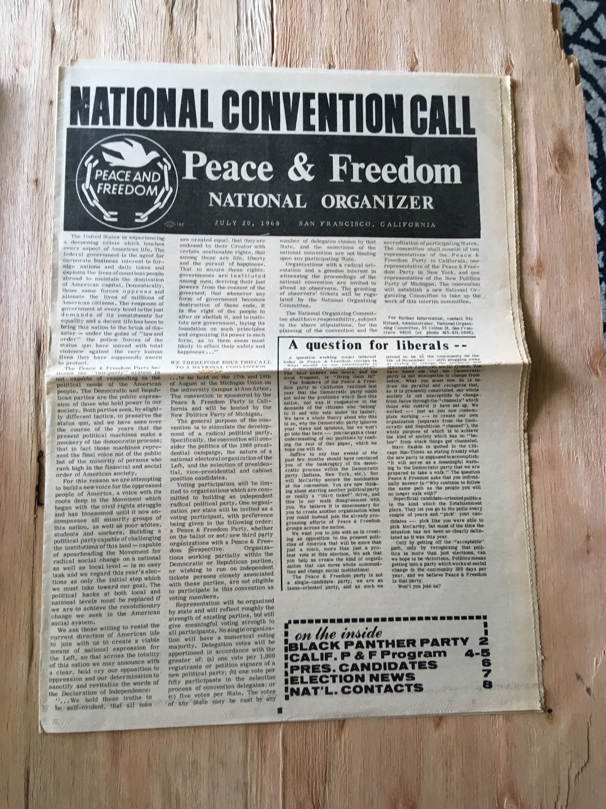 PEACE & FREEDOM PARTY 7/20/68 black panther party la raza eldridge cleaver