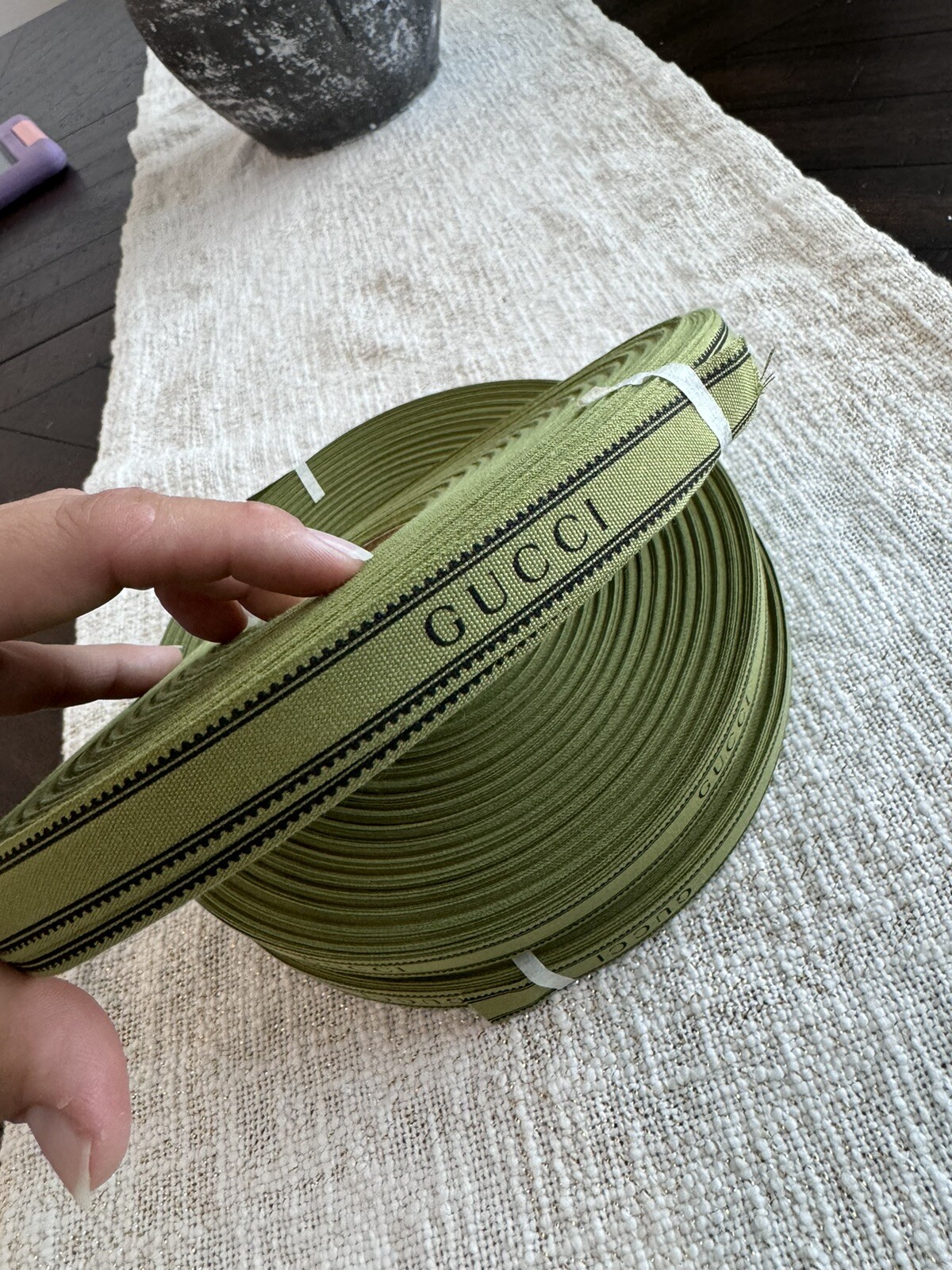 Authentic GUCCI Ribbon Green With Logo 100 Meters (120 Yards) Roll x 16mm NEW