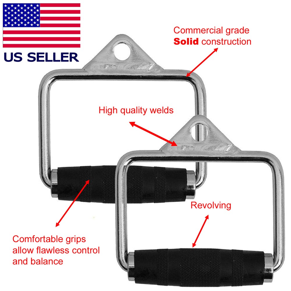 2X Cable Handle Attachments Machine Workout D-Handle Stirrup 1 Pair Rubber Grips