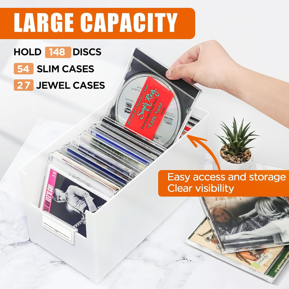 CD Storage Box, Stackable Plastic CD Organizer, Hold Up to 25 CDs, CD Storage Ca