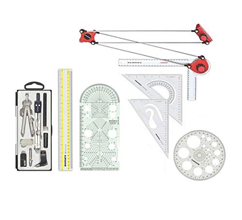 Engineering Drawing Kit Mini Drafter Compass Set Squares Ruler Templates Student