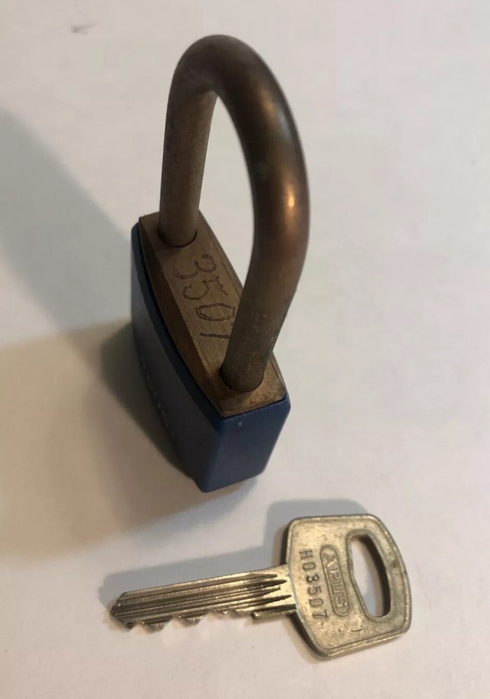 Abus Padlock Blue Covered Housing Standard Shackle, Rectangular Brass 1 Key