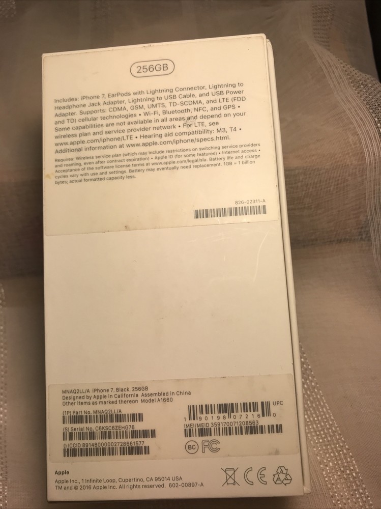 Apple iPhone BOX ONLY iPhone 7 Retail Packaging 256GB Original Inserts