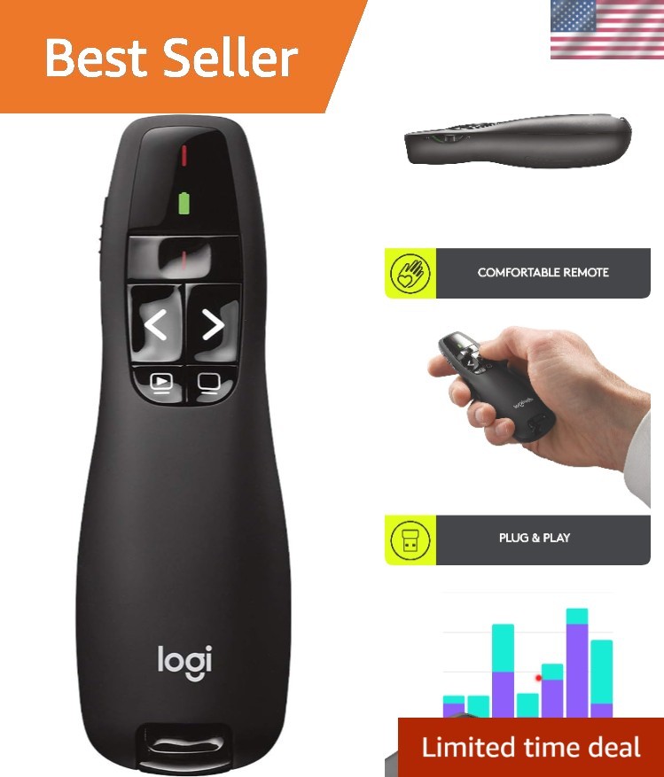 Wireless Presenter R400, USB-A PowerPoint Clicker with Laser Pointer, Wireles...