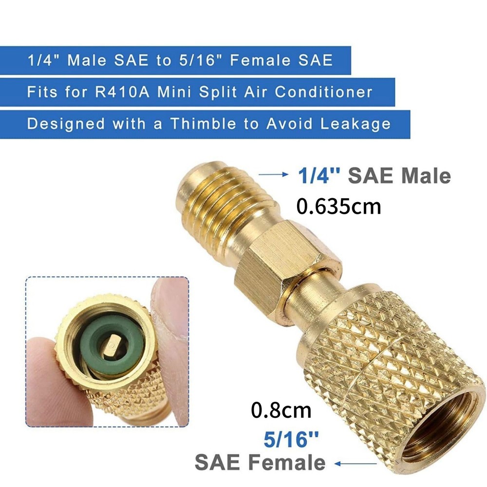 R410A Safe Adapter Kit Mini Split Adapter 5/16 To 1/4 Coupler Brass+Rubber