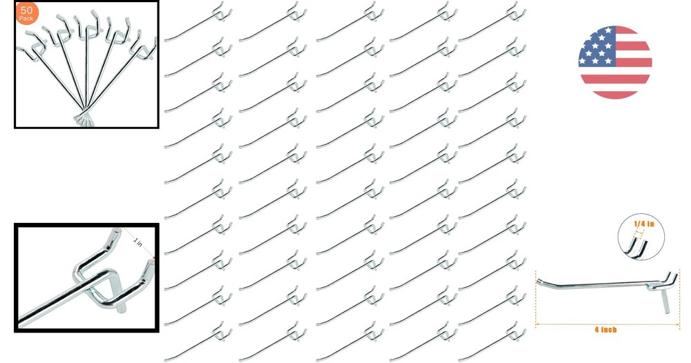 50-Pack Heavy Duty 4-Inch Galvanized L Shape Pegboard Hooks for Maximum Storage