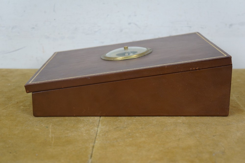 1952 Moco West German Leather Desktop Barometer Document Box 13"