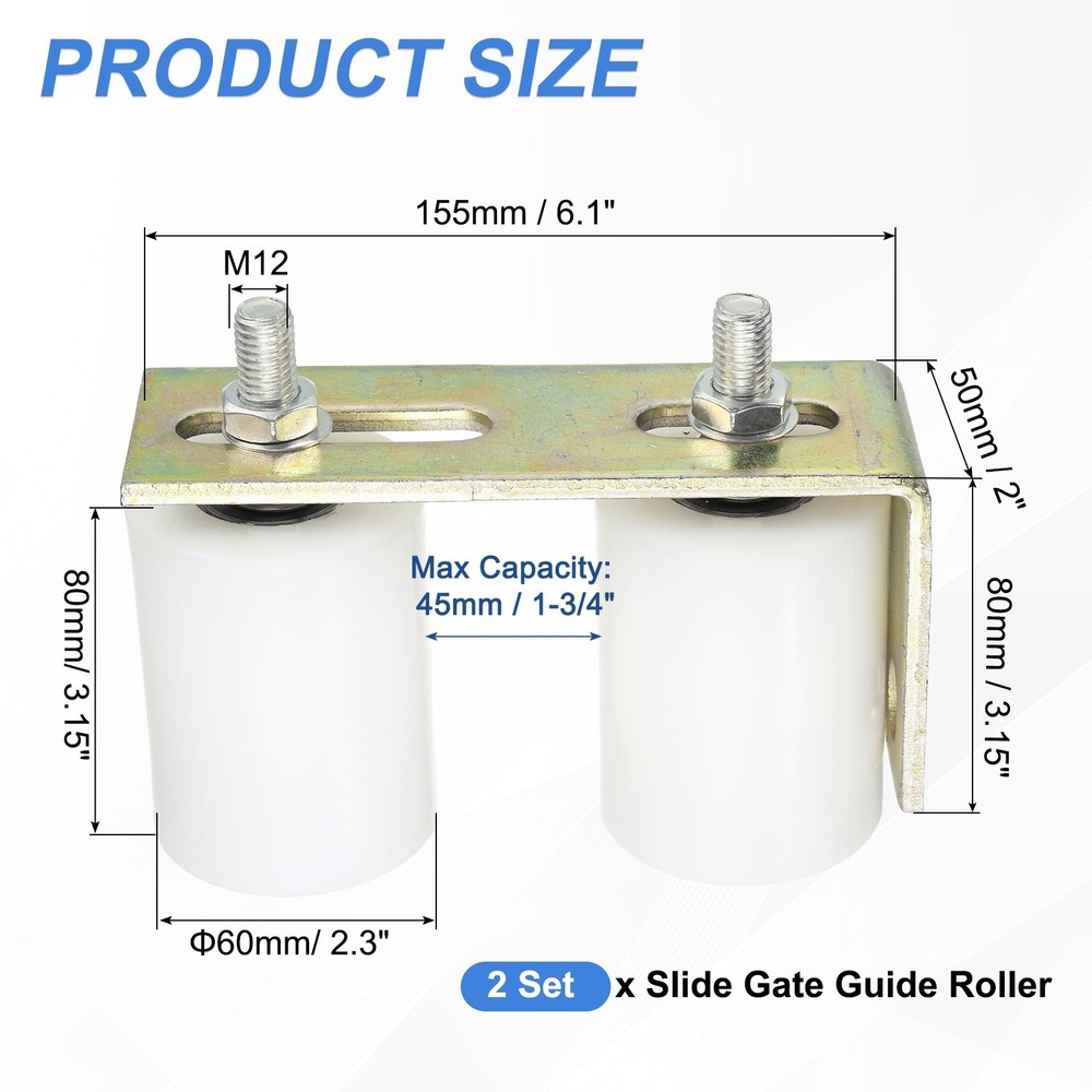 2Set Slide Gate Guide Roller, 2-3/8"x3-1/8" Nylon Gate Support & Bracket, White