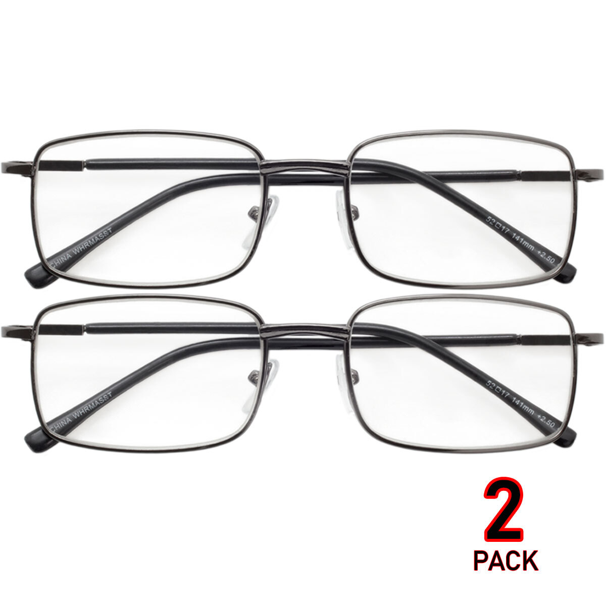 Reading Glasses Mens Womens Metal Reading Glasses 2 PACK Square Frame Readers