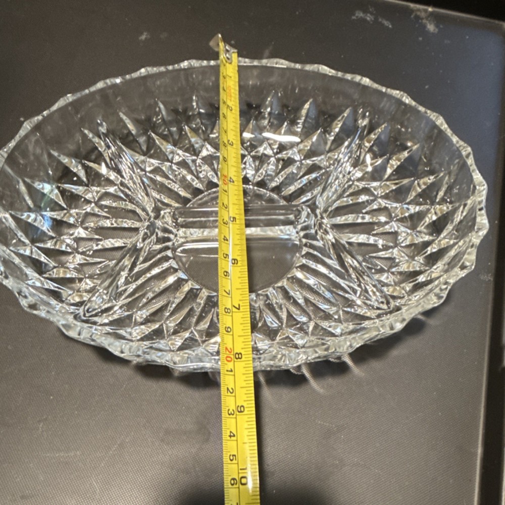 Clear Glass Oval Divided Dish Diamond Pattern ~29 cm Serveware